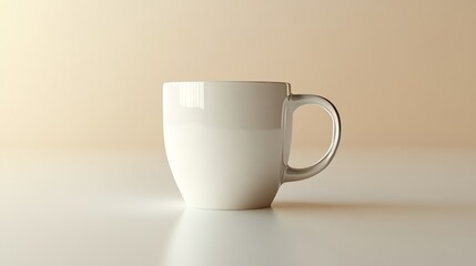 A white cup sits on a table