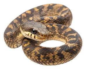 Fototapeta premium PNG Brown and yellow snake coiled on a flat surface