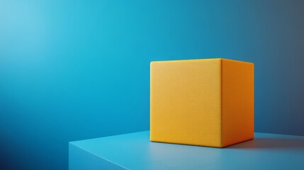 Obraz premium A yellow box sits on a blue surface
