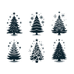 Set of Christmas christmas trees ornament decoration silhouette vector art illustration on a white background