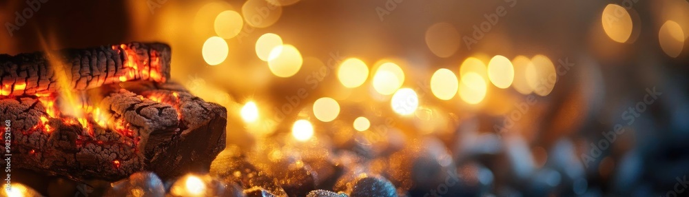 Aufkleber A close-up of glowing embers with soft bokeh lights in the background, creating a warm and inviting atmosphere.