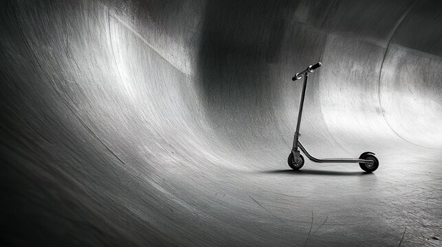Patinete parado em uma pista de skate
