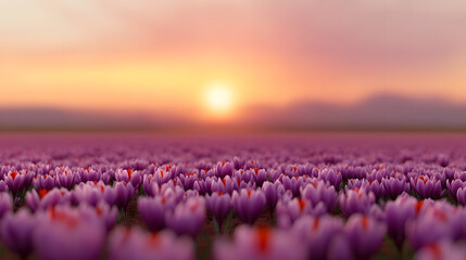 Naklejka premium Saffron Crocus Field | Vibrant Purple Flowers Harvested for Premium Saffron Spice