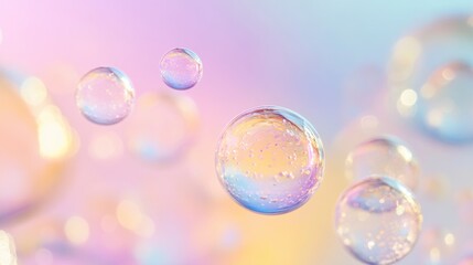 Naklejka premium Gentle pastel gradient background with floating water bubbles.