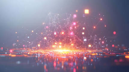 Fototapeta premium 3D Glowing Abstract Digital Acquisition with Connected Icons: Modern Art for Corporate Marketing and Business Integration