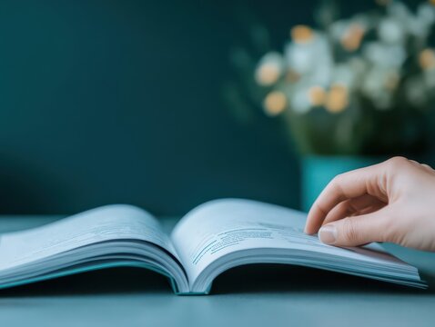Closeup of a voter guide booklet with a hand flipping through pages, voter education, informed decisions