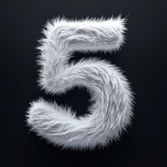 Fototapeta premium 3D number 5 with fur texture realistic modern design, soft lighting, black background.