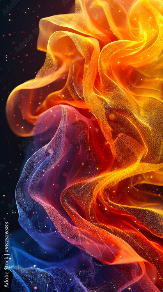 Poster vibrant abstract mesh gradient with bright flowing colors and particles, energetic and dynamic digit