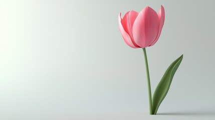 Stunning 3D Render of Detailed Pink Tulip on White Background with Dramatic Tilt