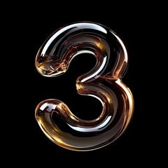 3D number 3 with liquid texture realistic modern design, soft lighting, black background.