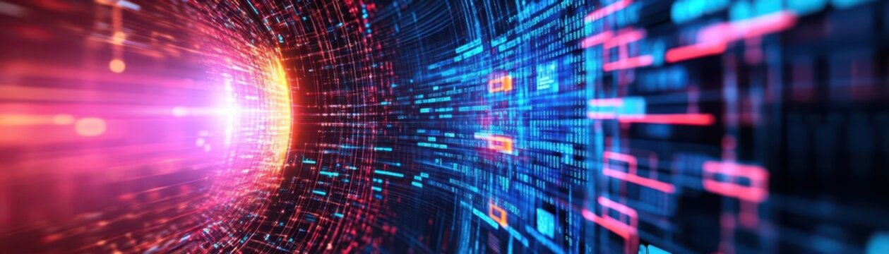 An abstract scene of data streams flowing into a central analysis hub with microrate visualizations