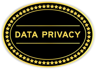 Black and gold color oval label sticker with word data privacy on white background