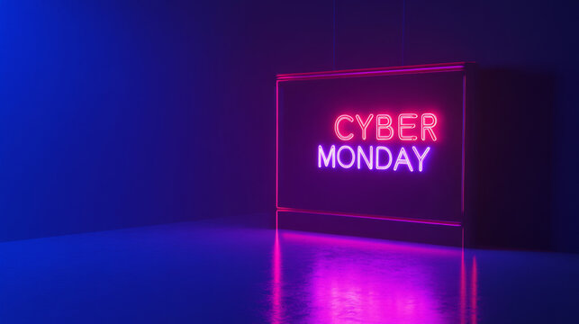 Neon sign with cyber monday text, online shopping concept - Powered by Adobe