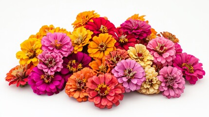 Colorful 3D Zinnia Arrangement with Vibrant Textures on White Background