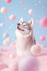 Fototapeta premium Enchanting Tiny Werewolf Surrounded by Glittering Candy Sparkles in a Whimsical Fantasy Setting Perfect for Halloween or Playful Themes