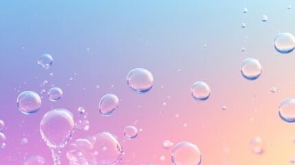 Pastel gradient background with floating water bubbles of various sizes.