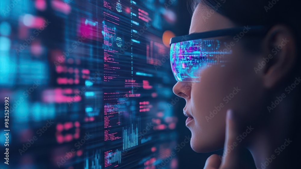 Leinwandbilder a futuristic business analyst merging human intelligence with ai in a digital workspace, visualizing