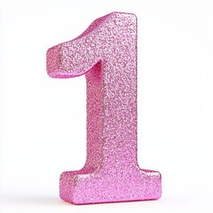 3D number 1 with glitter texture realistic modern design, soft lighting, white background.