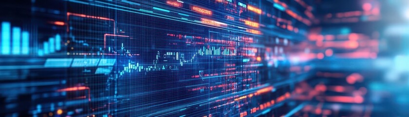 Fototapeta premium A cyberpunk world where accounting software monitors the rise of futuristic industries like space mining and biotech