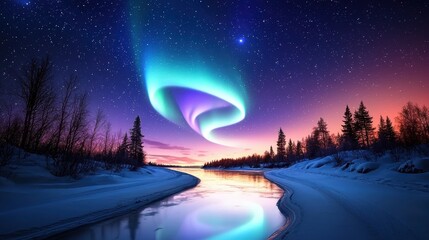 Fototapeta premium Northern Lights Over Frozen River