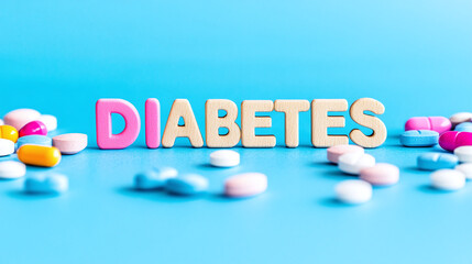 Diabetes typography written with wooden letter - Clean background. 