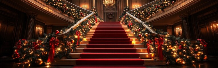 Opulent Grand Christmas Staircase with Elegant Holiday Decorations