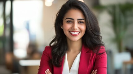Confident Hispanic Individual Smiling Brightly with Toothy Smile for Promotional Use