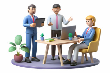 Obraz premium Flat Candid Business Meeting Scene: Team Collaborating on Innovative Coupon Strategy in Modern Office - Vector Illustration for Marketing Promotions