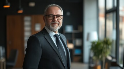 Fototapeta premium Middle-aged Corporate Professional in a Formal Setting for Business and Networking Use