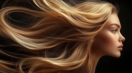 Blonde woman with flowing hair in profile