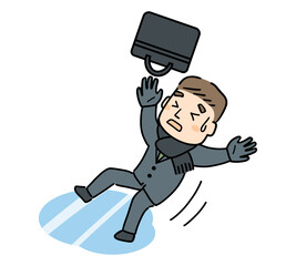 路面凍結により転倒する男性会社員