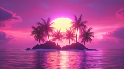 Obraz premium Tropical Island Sunset with Vibrant Colors and Palms