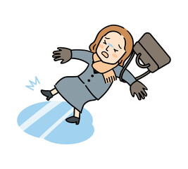 路面凍結により転倒する女性会社員