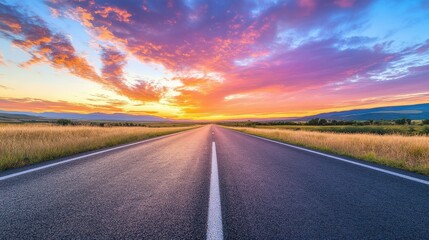 Naklejka premium Stunning Panoramic View of a Clear Asphalt Road Ideal for Travel Promotions