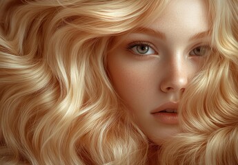 Naklejka premium Portrait of Young Woman with Long Wavy Blonde Hair