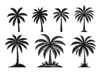  palm tree silhouettes set