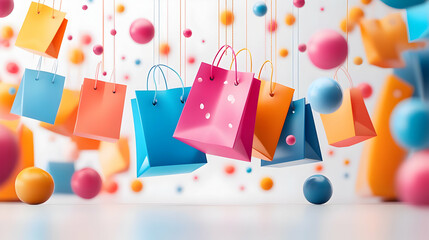 Vibrant 3D Glossy Retail Background with Floating Sale Tags for Dynamic Marketing Campaigns and Discount Promotions