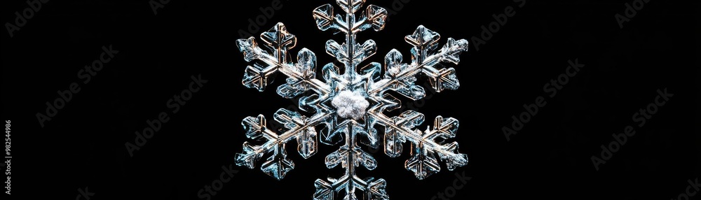 Poster A detailed snowflake design with intricate patterns surrounded by a dark background, capturing the beauty of winter.
