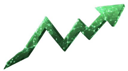 3D arrow graph illustrating growth and success in business finance with a green upward direction