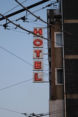 Fototapeta premium Hotel electric sign at evening in Portugal