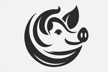 A sleek stylized silhouette of  pig's head.