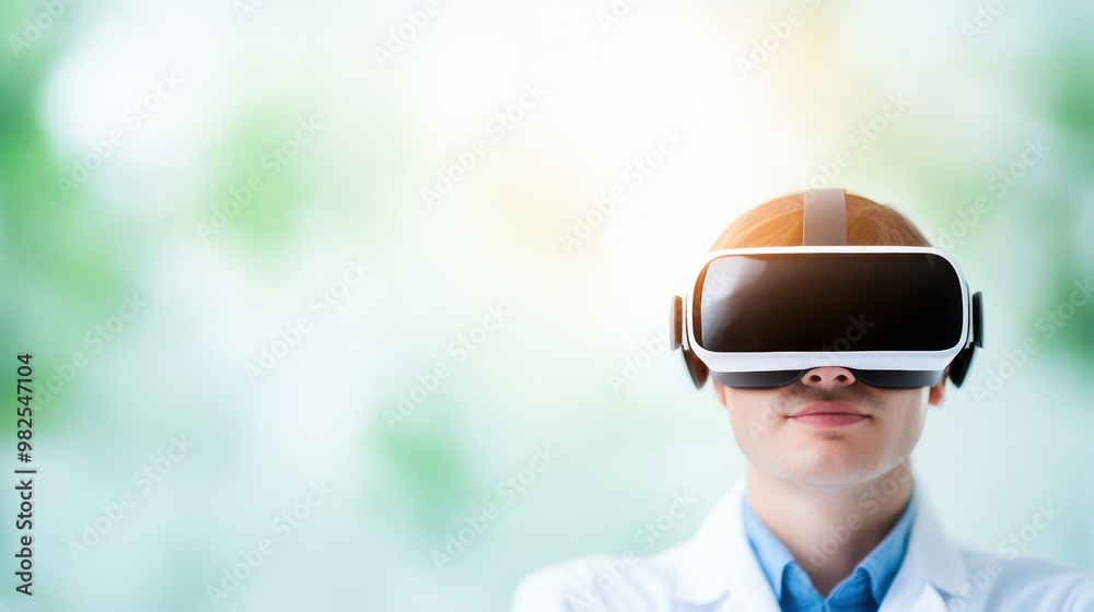 Sticker A doctor using a virtual reality headset to interact with a patient medical data, demonstrating the potential of VR technology in healthcare.