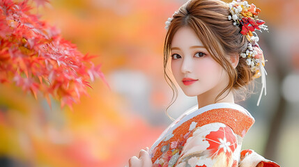 Beautiful Woman in Traditional Kimono