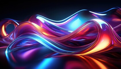 Arte Digital Abstrata em Vidro com Reflexos de Azul e Vermelho