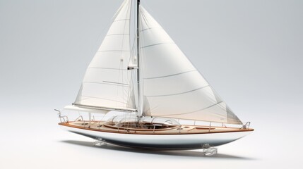 Fototapeta premium A photorealistic depiction of a sleek racing yacht encapsulated in a crystal-clear glass bottle, showcasing the intricate details of the rigging and hull