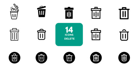 Delete icon set. Delete the button trash, remove the cancel undo throw, and remove the editable stroke line icon collection. Vector illustration.