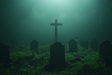 Eerie Graveyard at Night | Spooky Atmosphere with Haunted Tombstones and Mist