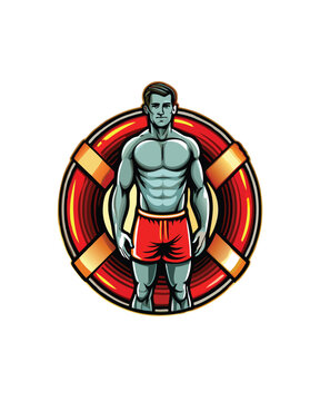 lifeguard standing red life preserver clip art preview