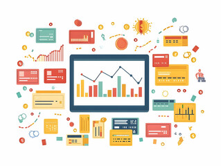 Sleek Flat Border Frame Design with Credit Cards and Profit Charts for Financial Growth - Perfect for Business and Financial Services