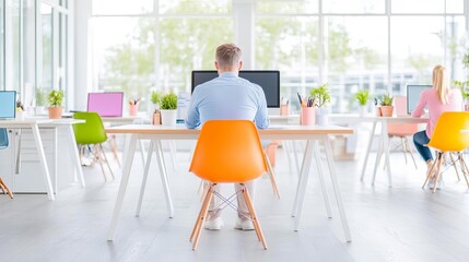 Fototapeta premium A vibrant workspace where a team is engaged in digital strategy planning